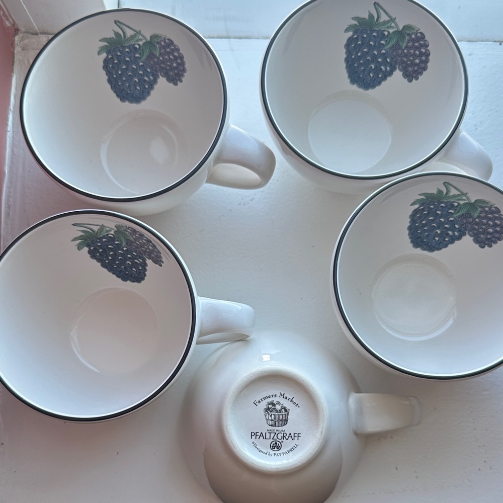 Pfaltzgraff White Mugs with Blueberry/Blackberry Design - Picture 2 of 8